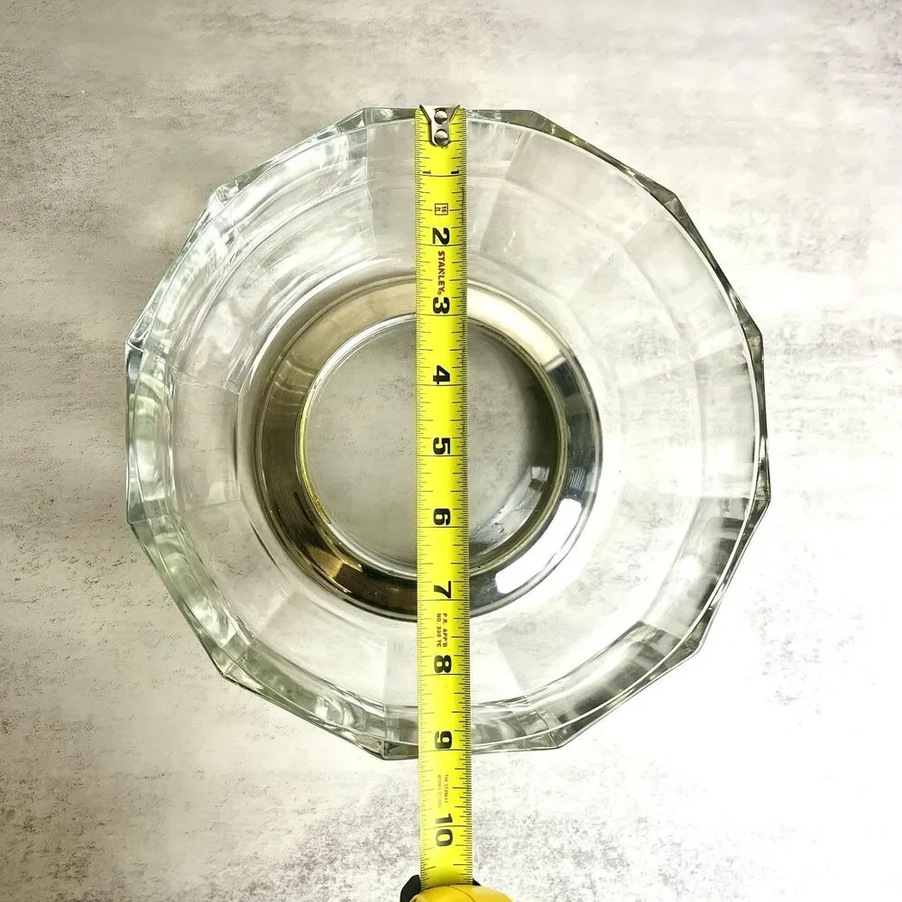 Vintage Mid-Century Modern Italian Crystal Paneled Bowl Silver Plated Base